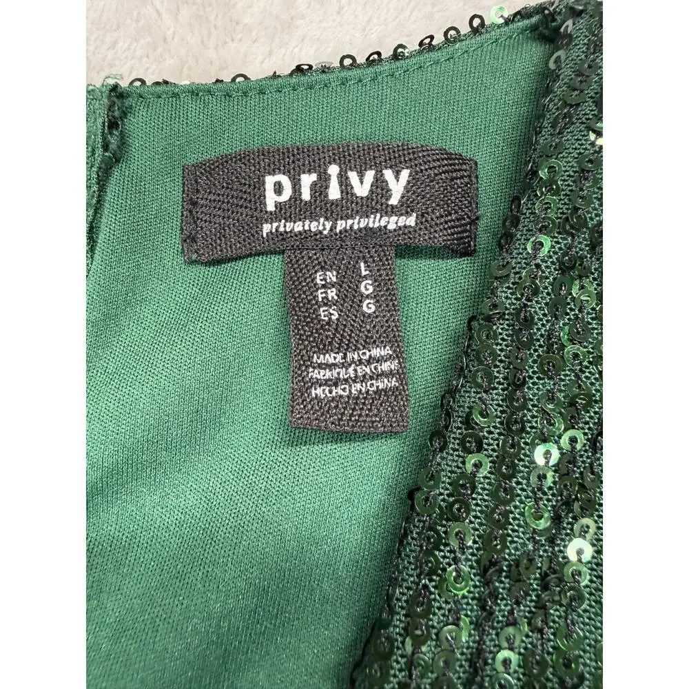 Privy Emerald‎ Green Sequin Cutout Mini Dress L NYE Holiday Party Cocktail